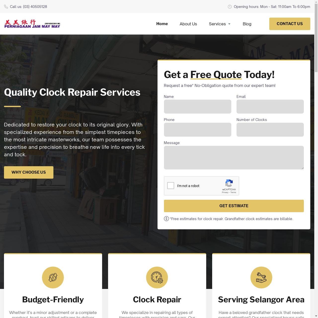 professional website copywriting for clock repair shop