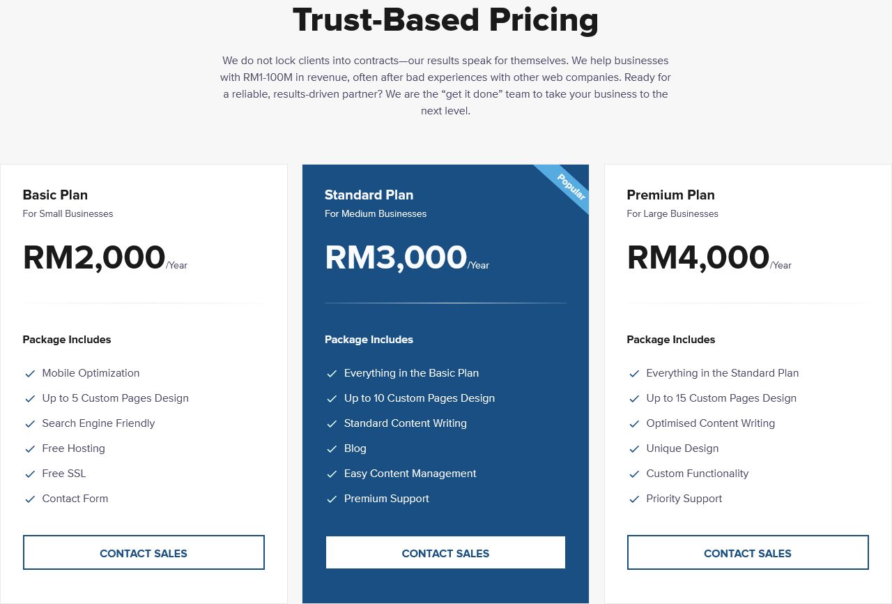 website pricing plan